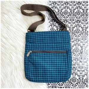 Thirty-One : teal blue & dark brown houndstooth print crossbody bag shoulder bag